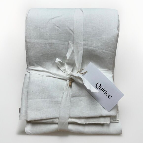 Quince WHITE European Linen Curtain Panel Blackout 48x96" Room Darkening Single - Picture 2 of 5